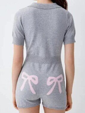 Pink bows knit romper